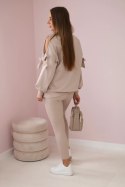 Komplet bluzy z kokardą na rękawach i legginsów beżowy  