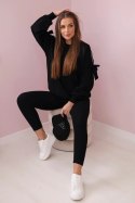 Komplet bluzy z kokardą na rękawach i legginsów czarny  