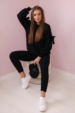 Komplet bluzy z kokardą na rękawach i legginsów czarny  