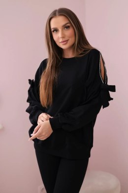Komplet bluzy z kokardą na rękawach i legginsów czarny  