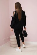 Komplet bluzy z kokardą na rękawach i legginsów czarny  