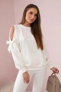 Komplet bluzy z kokardą na rękawach i legginsów ecru  