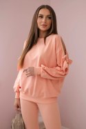 Komplet bluzy z kokardą na rękawach i legginsów łososiowy  