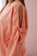 Komplet bluzy z kokardą na rękawach i legginsów łososiowy  