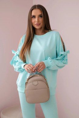 Komplet bluzy z kokardą na rękawach i legginsów miętowy  