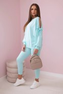 Komplet bluzy z kokardą na rękawach i legginsów miętowy  