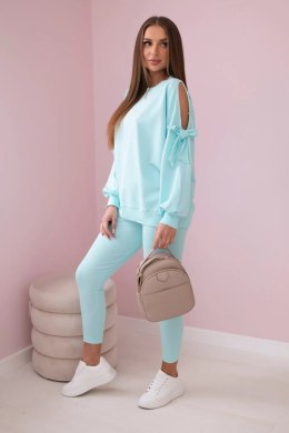 Komplet bluzy z kokardą na rękawach i legginsów miętowy  
