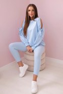Komplet bluzy z kokardą na rękawach i legginsów niebieski  