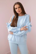 Komplet bluzy z kokardą na rękawach i legginsów niebieski  