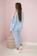 Komplet bluzy z kokardą na rękawach i legginsów niebieski  