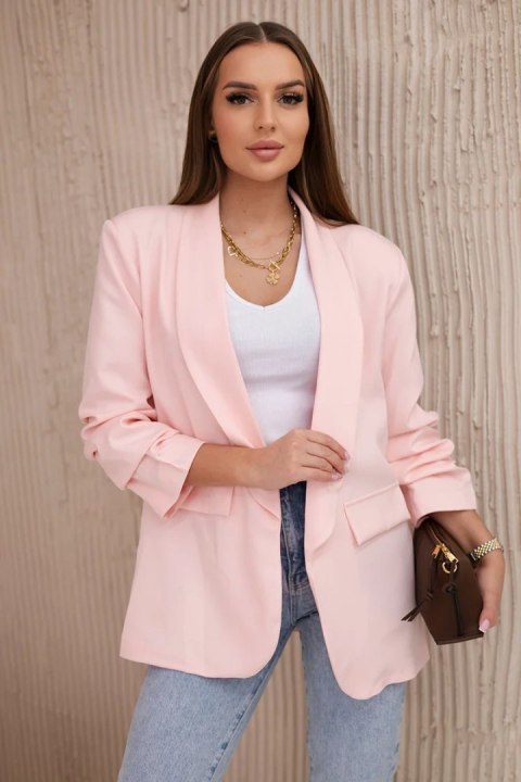 Marynarka z klapami elegancka jasny pudrowy róż  