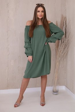 Sukienka hiszpanka z ozdobnym rękawem khaki  