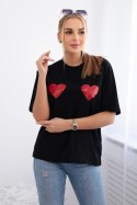 Bluzka bawełniana z nadrukiem serc czarna  
