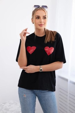 Bluzka bawełniana z nadrukiem serc czarna  