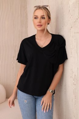 Bluzka bawełniana z ozdobną kokardą czarna  