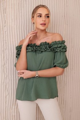 Bluzka hiszpanka z drobną falbanką khaki  
