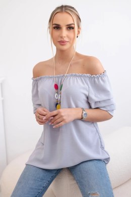 Bluzka hiszpanka z ozdobnym rękawem szara  
