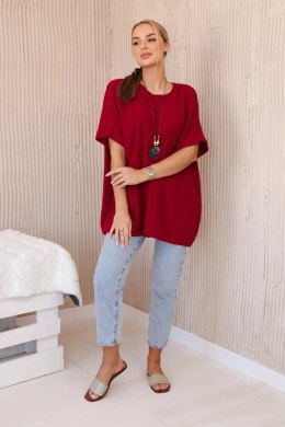 Bluzka oversize z wisiorkiem bordowa  