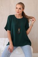 Bluzka oversize z wisiorkiem ciemno zielona  