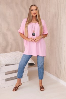 Bluzka oversize z wisiorkiem jasny różowy  