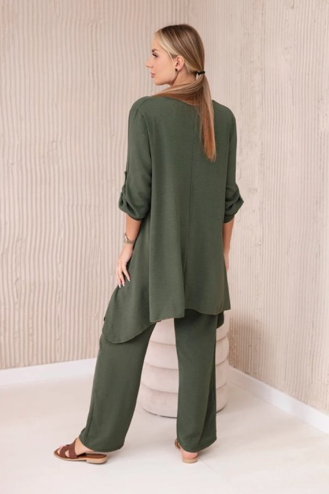 Komplet bluzka + spodnie z wisiorkiem khaki Komplet bluzka + spodnie z wisiorkiem khaki