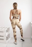 Komplet fitness top + legginsy push up camelowy  