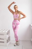 Komplet fitness top + legginsy push up jasny różowy + ecru  