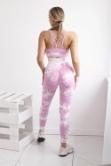 Komplet fitness top + legginsy push up jasny różowy + ecru  