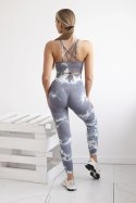 Komplet fitness top + legginsy push up szary + biały  