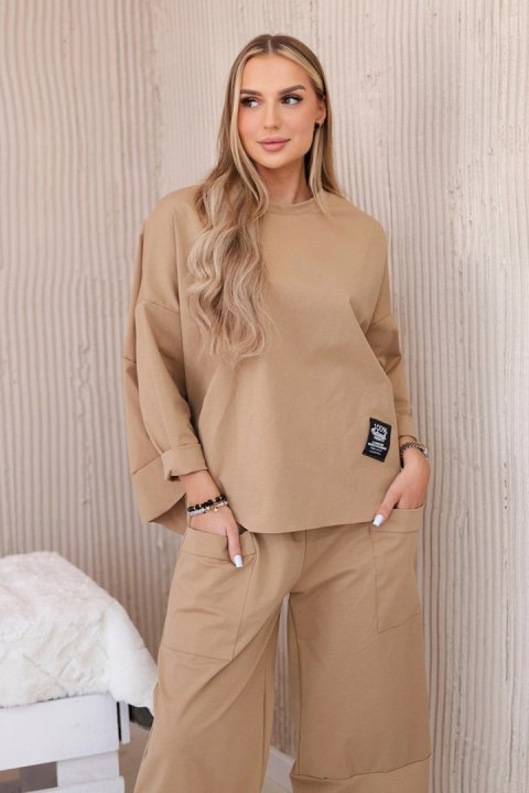Komplet new punto bluza + spodnie jasny camelowy  