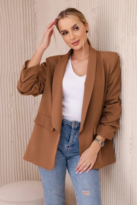 Marynarka z klapami elegancka ciemno camelowa  