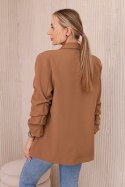Marynarka z klapami elegancka ciemno camelowa  