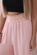 Spodnie z szeroką gumą w pasie pudrowy róż  