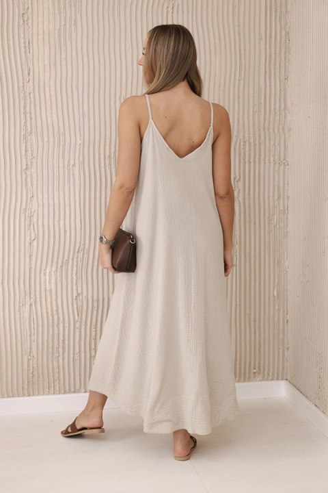 Sukienka muślinowa na ramiączkach ciemno beżowa  