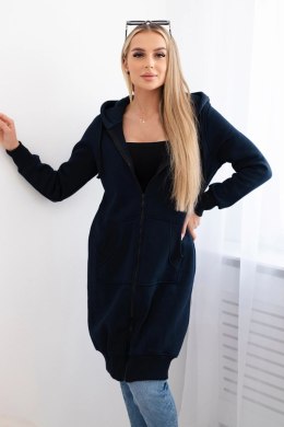 Bluza ocieplana długa z kapturem granatowa  