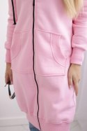 Bluza ocieplana długa z kapturem jasno różowa  