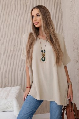 Bluzka oversize z wisiorkiem ciemny beżowy  