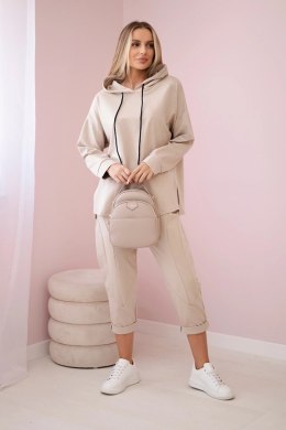 Komplet Punto Milano Winter bluza z kapturem + spodnie beżowy  