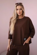 Komplet bawełniany bluza + spodnie brązowy  