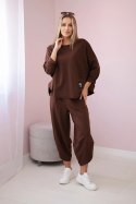 Komplet bawełniany bluza + spodnie brązowy  