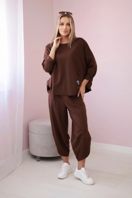 Komplet bawełniany bluza + spodnie brązowy  