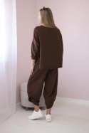 Komplet bawełniany bluza + spodnie brązowy  