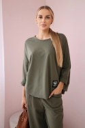 Komplet bawełniany bluza + spodnie jasny khaki  