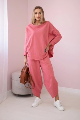 Komplet bawełniany bluza + spodnie malinowy  