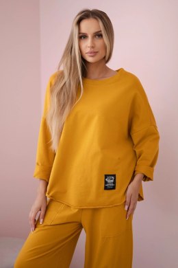 Komplet bawełniany bluza + spodnie musztardowy  
