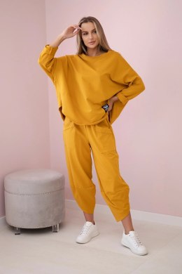 Komplet bawełniany bluza + spodnie musztardowy  