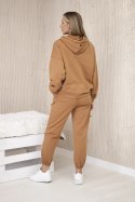 Komplet bawełniany bluza z kapturem + spodnie camelowy  
