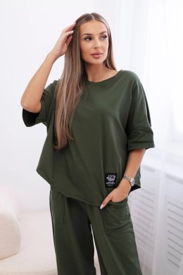 Komplet bawełniany bluzka + spodnie jasne khaki  