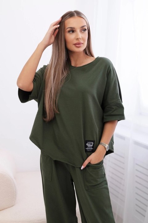 Komplet bawełniany bluzka + spodnie jasne khaki  