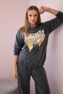 Komplet bawełniany dekatyzowany Angel bluza + spodnie grafitowy  